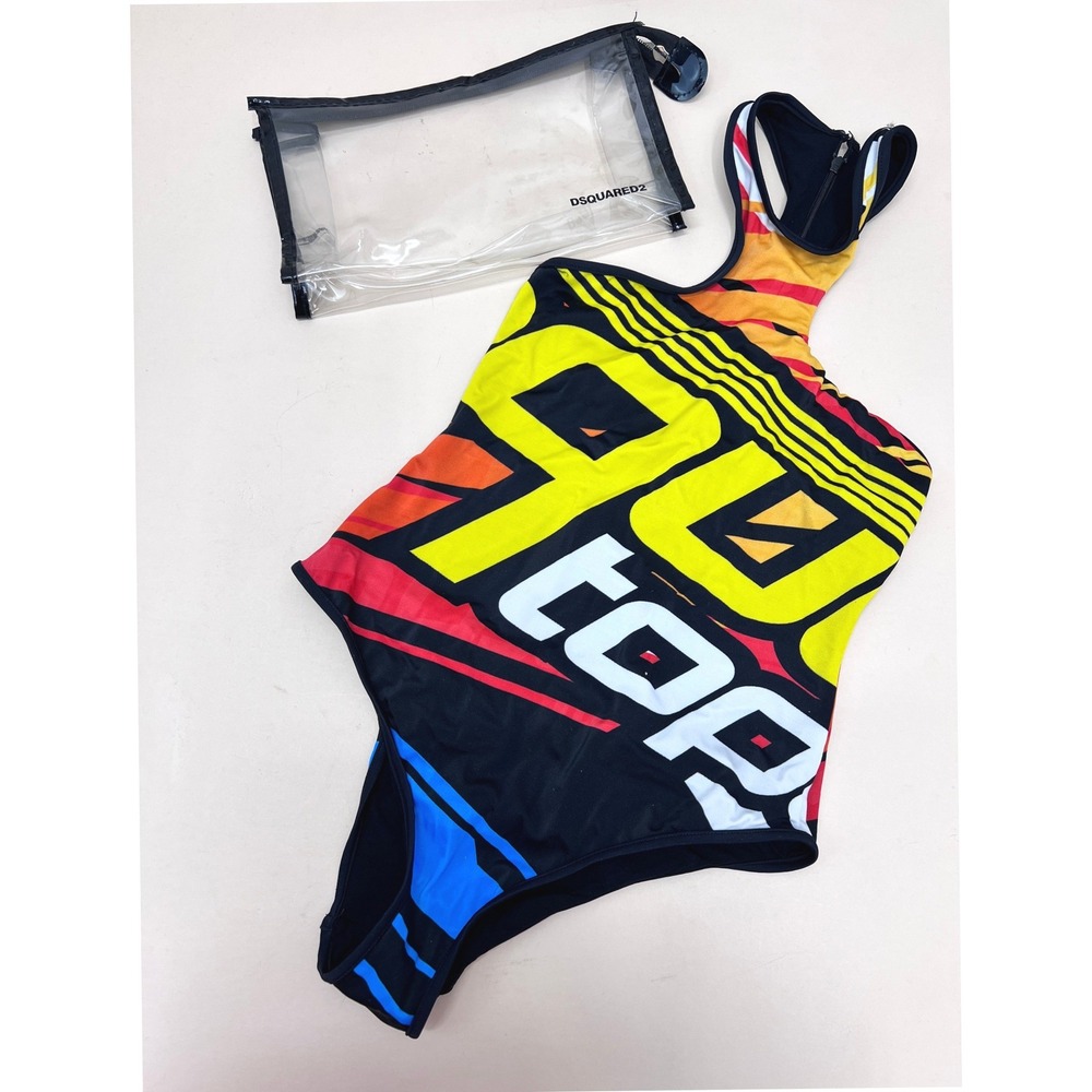 Dsquared2 One Piece Swimsuit Women 40 Multicolor Excellent Graphic Motocross Zip